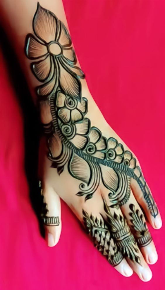 easy arabic mehndi design back hand 14